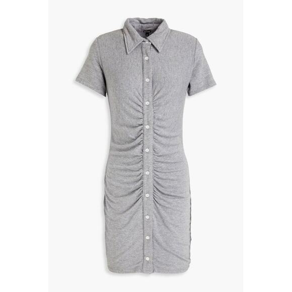 MONROW Mélange Ruched French Terry Mini Dress Gray Bodycon Stretch Small - Picture 1 of 7